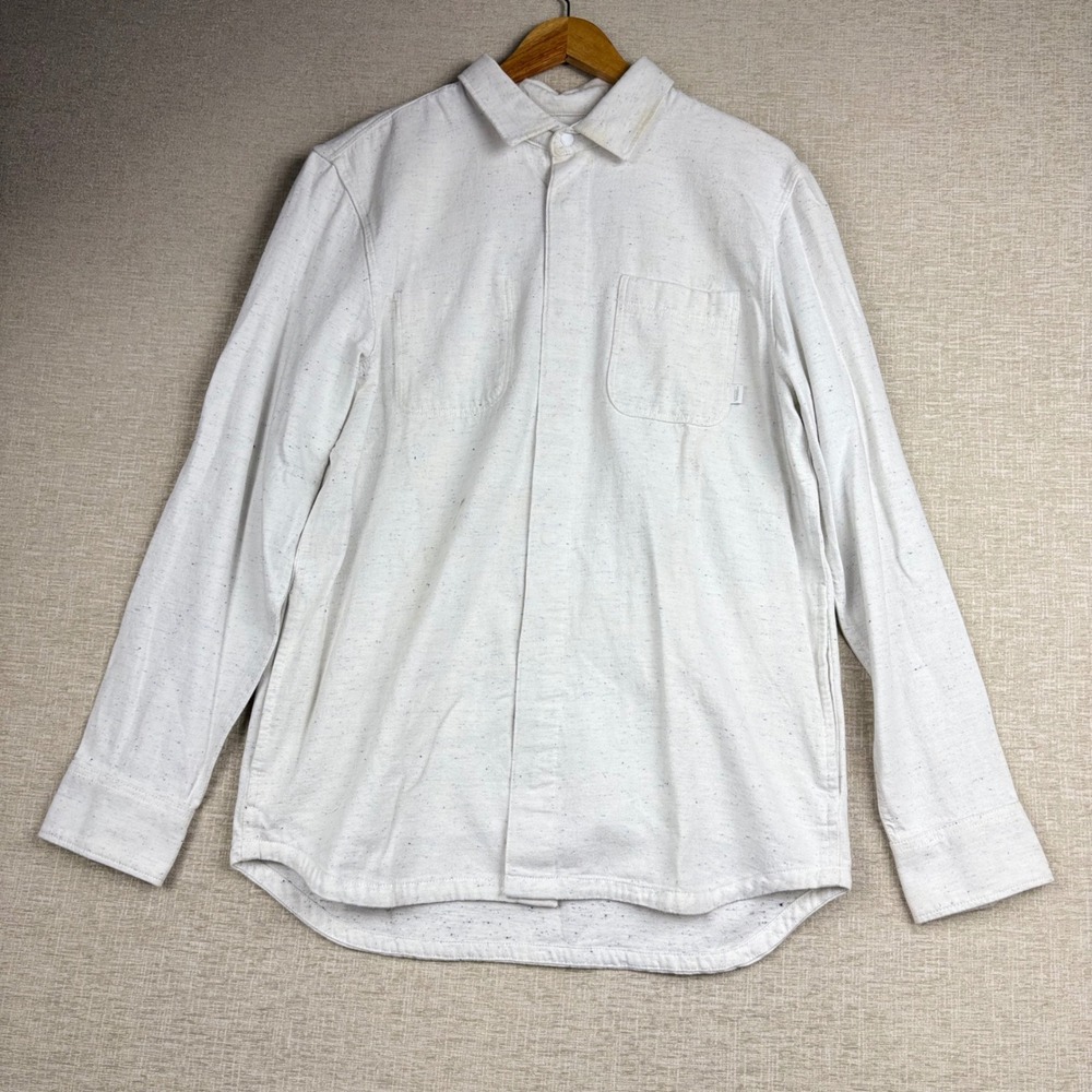 Vans Mens Classic Fit Long Sleeve Button Down Shirt White Speckled Medium